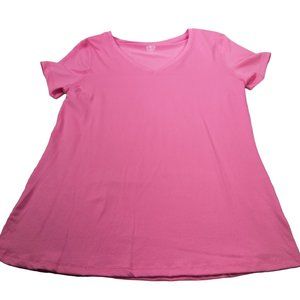 Athletic Works Women's Size Small 4-6 Tee Shirt Stretch V-Neck Short Sleeve Pink